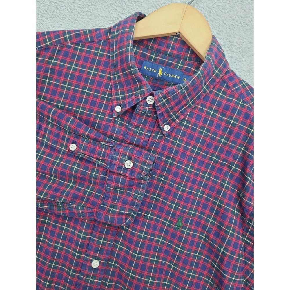 Polo Ralph Lauren Shirt Mens XL Red Blue Plaid Long Sleeve Button Classic Cotton